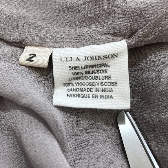 ULLA JOHNSON Anika Smocked Drop Waist Gray Silk Semi Sheer Mini Dress REVOLVE - Picture 12 of 13